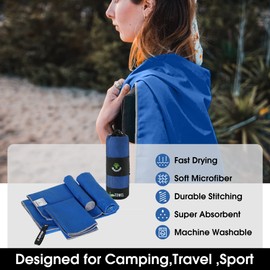 4Monster 3 Size Microfiber Camping Towels at 1 Pack,Fast Drying Beach Travel Towel Ultra Compact,Ultra Soft Gym Towel for Beach Hiking Yoga Travel Sports Backpacking Trip and Pool (Blue)