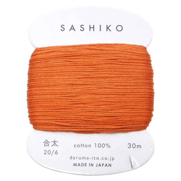 Dharma Sashiko Yarn, Card Wound COL.214 Carrot, Approx. 98.8 ft