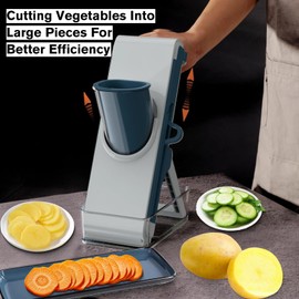 Eletronova Blue Mandoline Slicer, Vegetable Slicer, French Fry Cutter, Stainless Steel Blade, Plastic Body