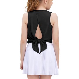 Zaclotre Kid Girls Athletic Tank Tops Open Tie Back Sleeveless Workout Running Tennis Sports Shirts 5-14Years Black