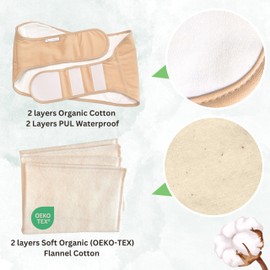 ULITABLOOM Organic Cotton Castor Oil Pack Wrap, 2 Pcs Organic Cotton Flannel, Leak-Proof Design, Reusable, Wrap Made of Organic Cotton & Waterproof PUL, Neck Wrap Included (Oil Not Included) (Beige)