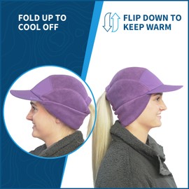 TrailHeads Ponytail Hat, Fleece Beanie for Women - Winter Cap with Visor - Warm Caps, Running Hat, Winter Golf - Purple