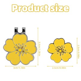 lasuroa 2pcs Magnetic Golf Ball Marker with Hat Clip, Flower Shape Magnetic Golf Hat Clip Ball Marker Set Sport Decoration Accessories for Men Women Golfer (Yellow)