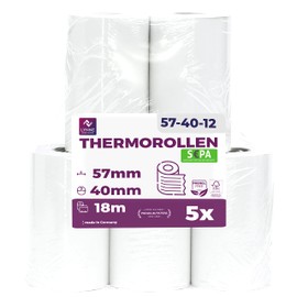 Ec-Cash Thermal Rolls 57 mm x 18 m x 12 mm - Till Rolls - Thermal Paper - Receipt Rolls for ATM - Credit Card Readers (57 x 40 x 12) with SEPA Direct Debit Text (5 Rolls)