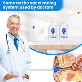 Ear Wax Removal Spray Bottle Kit, Gentle & Effective Ear Irrigation System with 500ml Bottle, Large Basin, Drying Bulb & 20 Reusable Tips, Rigid Pipe & Flex Tube for Home Ear Cleaning (Family Use)