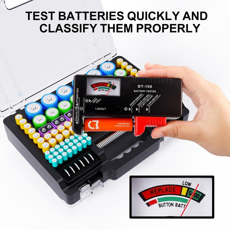 Tututry Battery Organizer Storage Holder Box Case with Tester, Ultra-Large