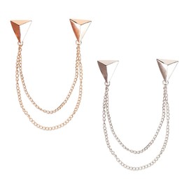 WSDMAVIS 2Pcs Double Chain Brooch Unique Triangle Collar Pins Tassel Chain Brooch Pin for Women Men Creative Punk Chain Pin Lapel Stud Pins for Dress Shirts Suits