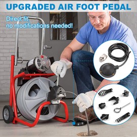 FEITON Air Foot Pedal + Cutter Head Set, Pedal Switch with 8' Hose, 16mm Steel Spring Automatic Locking Cutter Head, for Drain Cleaning Machines Replace Ridgid K-400, K-380, K-3800, K-7500, Spartan