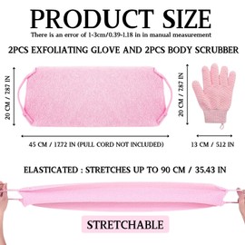 LUFFLOK Bath Sets, 2Pcs Exfoliating Glove and 2Pcs Body Scrubber, Back Scrubbers for Use in Shower, Exfoliating Mitt and Exfoliating Towel for Body, Face, Shower, Bath and Deep Cleansing (Pink)