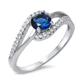 Infinity Band Blue Simulated Sapphire Solitaire Ring New 925 Sterling Silver Size 8
