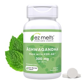 EZ Melts Dissolvable KSM-66 Ashwagandha®, 300 mg, Sugar-Free, Stress, Sleep and Mood Support Supplement, 30-Day Supply, Peppermint Chill-Flavor - 1 Pack