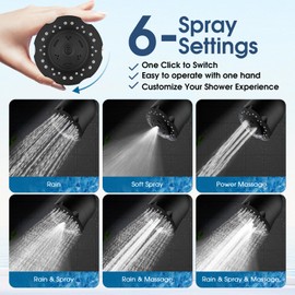 High Pressure Boosting Shower Head, ALOHOME 6 Powerful Spray Settings - Perfect for Low Water Pressure Homes, 3.6" Luxury Modern Shower Head with 360° Adjustable Brass Ball Joint - Matte Black