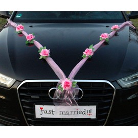 Autoschmuck Organza M garland with roses for bride and groom / wedding car decoration