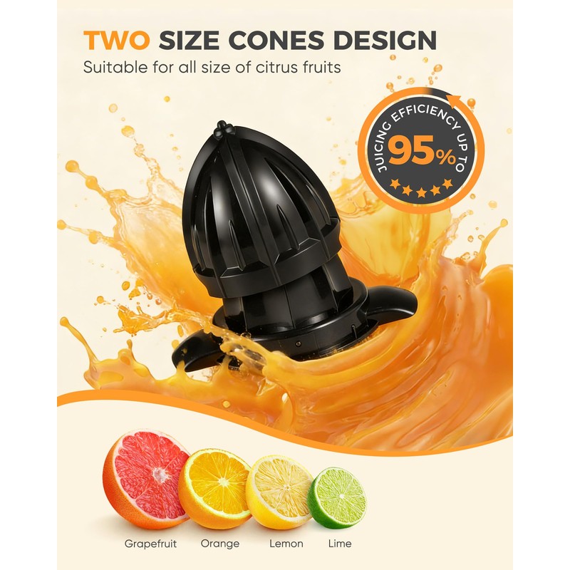 Amzpass Electric Orange Juicer, Citrus Juicer Squeezer with 2 Interchangeable