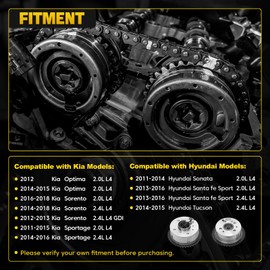 YEHERIT 24321-2G111 Timing Chain Kit with Guide Rail Crank Sprocket Shaft Sprocket Compatible with Hyundai Sonata Santa fe, Kia Sorento Sportage Optima 2.0L 2.4L G4KH G4KC Engine, Replace# 24350-2G750