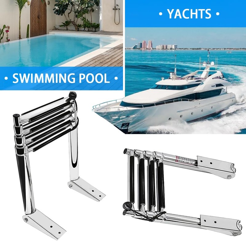 4 Step Telescoping Boat Ladder Folding Pontoon Dock Ladder, Stainless
