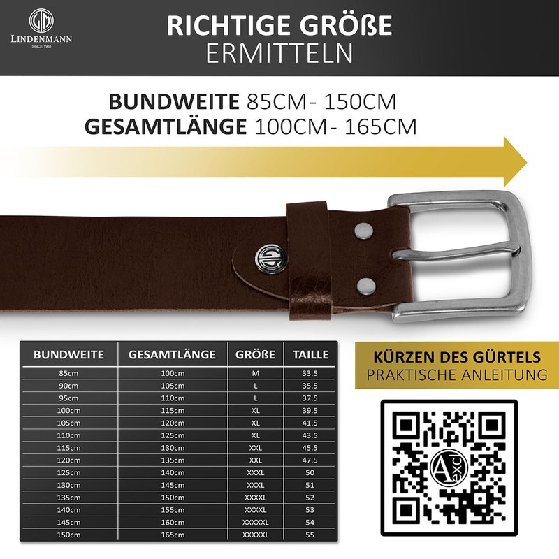 LINDENMANN Men's Buffalo Leather Belt 40 mm Brown, dark brown