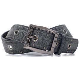 BEEL Spicy Spicy Veil, Arabesque Embossed Belt, Men's, Casual, Rock Embossed, Black LL [47.2 inches (120 cm)]