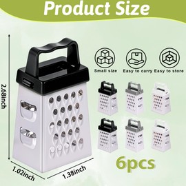 YBEATY 6 Pcs Mini Cheese Grater Professional Small Box Grater Stainless Steel Handheld Slicer with 4 Sides Food Shredder Safe Zester for Kitchen Cheese Garlic Ginger Vegetable Potatoes