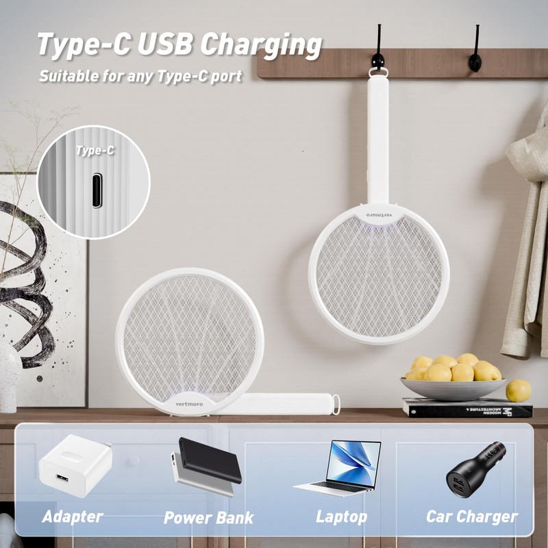 2PCS Electric Fly Swatter 4000V, 2-in-1 Foldable Bug Zapper Racket,