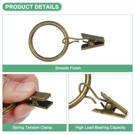 M METERXITY 40-Pack Bronze Curtain Rings with Clips, Rustproof Metal Curtain Hooks with Clips, 25 mm Interior Diameter Curtain Rod Clips for Hanging Drapes/Hats/Bows/Towels