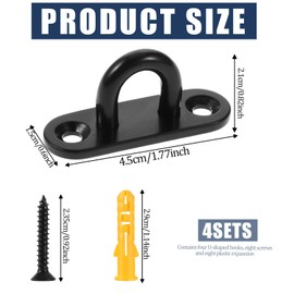 KALIONE Pack of 4 Eye Plate Stainless Steel Ceiling Hooks Mounting Hooks U Hooks Stainless Steel Wall Hooks Ceiling Hooks for Hanging Ceiling Hooks with Screws (Black)