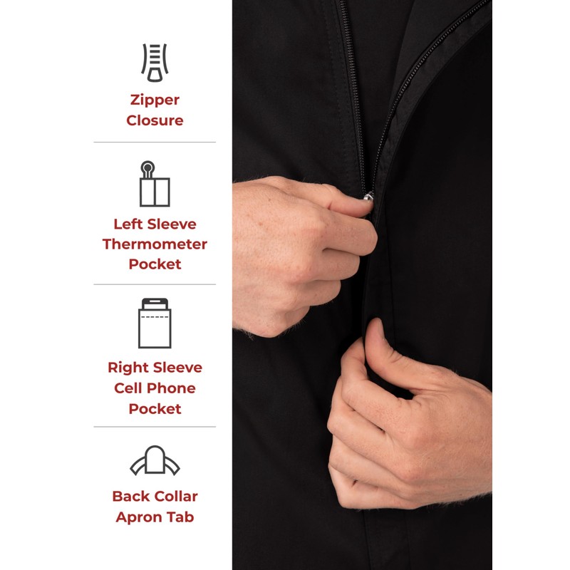 Chef Works Men's Hartford Chef Coat, Black, Small