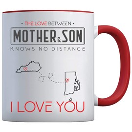 Mom And Son Accent Mug 11 oz Red - The Love Between Mother And Son Knows No Distance, I Love Mom! - Long Distance Mug Kentucky Rhode Island