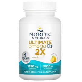 Nordic Naturals Ultimate Omega 2X, 2840 Omega-3, Fish Oil with EPA, DHA and Vitamin D2, Lemon Flavour, 119ml, Lab Tested, SOYA Free, Gluten Free, Non-GMO