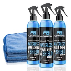 Flowgenix™ Waterless Car Wash Spray - Grand Finale - Motorcycle Cleaner & Car Wax Spray Polish (8 oz) - Ceramic Coating - Incl. 2 Microfiber Towels - Quick Detailer Spray (3-Pack)
