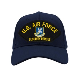 PATCHTOWN US Air Force - Security Forces Hat/Ballcap Adjustable One Size Fits Most (Multiple Colors & Styles) (Navy Blue, Add American Flag)