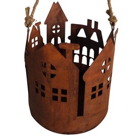 UNUS Decorative Rust Lantern for Hanging with Jute Cord, Patina Lantern for Garden, Patio, Balcony and Home (Small)