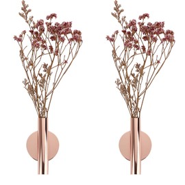 JUXYES Pack of 2 Wall Flower Vase Tube Metal Flower Vase with Sticker, Modern Dried Flower Holder Wall Decoration for Porch Home Office
