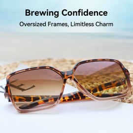 Dollger Oversized Square Sunglasses for Women Men Retro Ladies Sunglasses Designer Fashion Shades UV Protection, Brown+Leopard