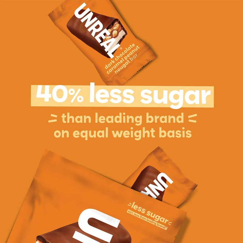 UNREAL Dark Chocolate Caramel Peanut Nougat Bars - Non-GMO, Less