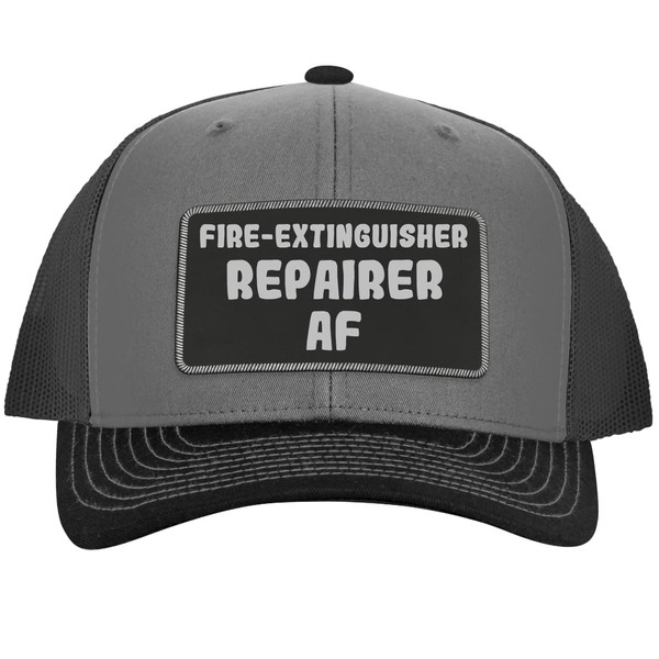 Fire-Extinguisher Repairer AF - Leather Black Patch Engraved Trucker Hat,