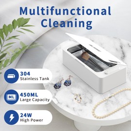 DK SONIC Ultrasonic Jewelry Cleaner,Ultrasonic Cleaner 42KHz with 3 Timer Mode,Professional Sonic Cleaner with One-Touch Operation for Cleaning Jewelry，Glasses，Watch.（450ml-0.09Gal）