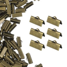 sourcing map 200Pcs Ribbon Ends, 16mm Ribbon Crimp Clamp End Bookmark Leather Pinch Crimps Cord Ends, Foldable Clasps Crimp End for Necklace Bracelet DIY Craft Making, Bronze