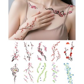 10 Sheets Flower Temporary Tattoos Floral Fake Tattoo Stickers Adult Floral Tattoo Sticker, Fake Tattoos That Look Real And Long Lasting Tattoo Sticker Waterproof Girls Tattoos