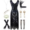 Women 1920s Gatsby V-Neck Sequin Art Deco Flapper Dress with