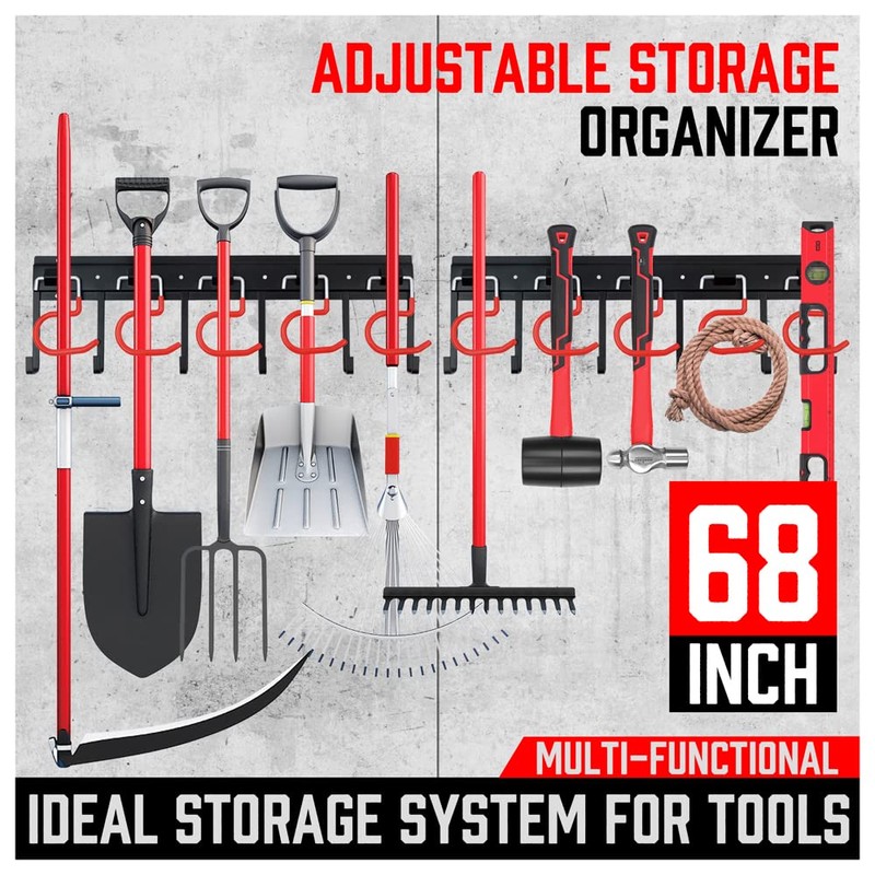 SEDY 68" All Metal Garden Tool Organizer Hooks - Garage
