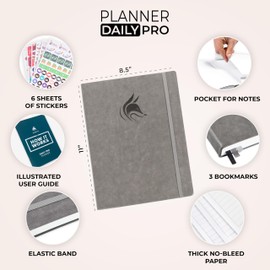 Clever Fox Planner Daily PRO - 8.5 x 11" A4 Size Daily Life Planner and Gratitude Journal to Increase Productivity, Time Management and Hit Your Goals - Undated - Lasts 3 Months (Gray)