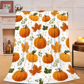 Glocmna Fall Pumpkin Blanket Autumn Maple Leaf Throw Blanket Soft Cozy Fleece Fuzzy Plush Flannel Stuff Warm Bedding Thanksgiving Harvest Blanket Gifts for Women Girls Kids 40"X50"