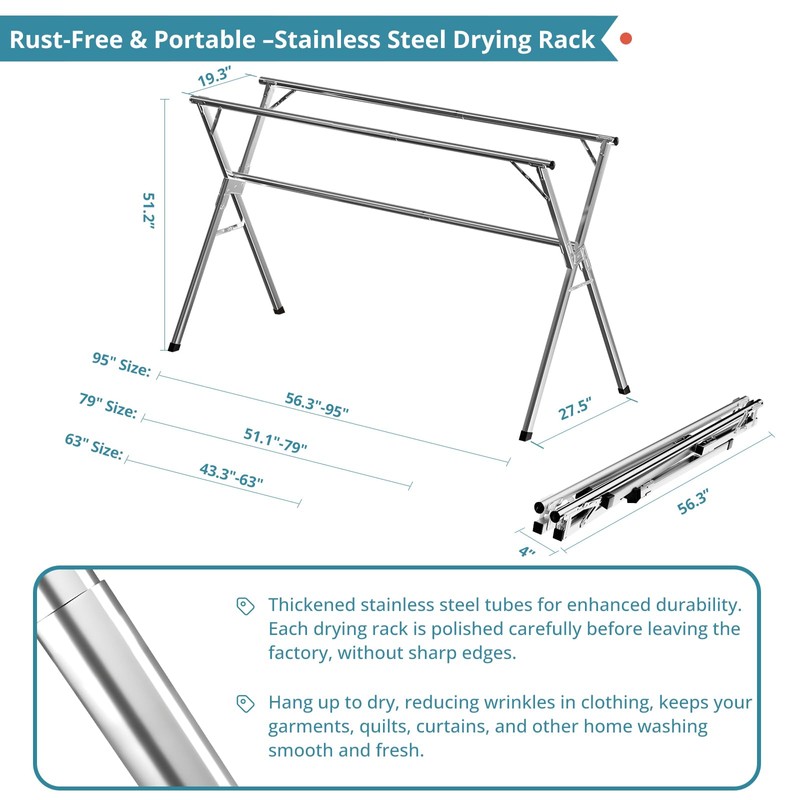 JAUREE 95 Inches Clothes Drying Rack, Drying Rack Clothing Folding