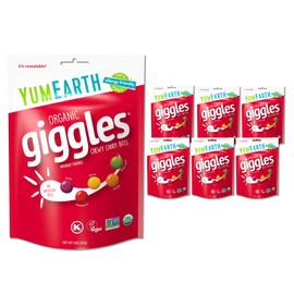 YumEarth Organic Giggles Chewy Candy - Allergy Friendly (Top 9 Free), No Artificial Dyes, Non GMO, Gluten Free, Vegan Candy Snacks - 5 Ounce Bag (Pack of 6)