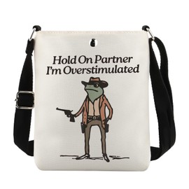 TOBGBE Funny Fro-g Meme Cowboy Fro-g Gifts Hold On Partner Im Overstimulated Messenger Bag Fro-g Meme (Partner MB CA)