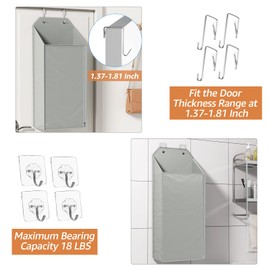 MaxGear Hanging Laundry Hamper, Over the Door Hamper with 2 Kinds of Hooks for Dirty Clothes Organizer, Wall Hanging Laundry Basket with Zipper for Bathroom, Wardrobe, Dormitory (Grey-2 Pack)