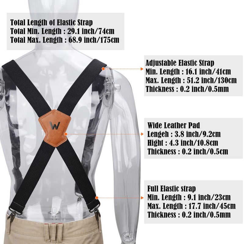 WELKINLAND 1.5In HD Elastic Suspenders, Heavy-Duty Work Suspenders, Comfy Belt