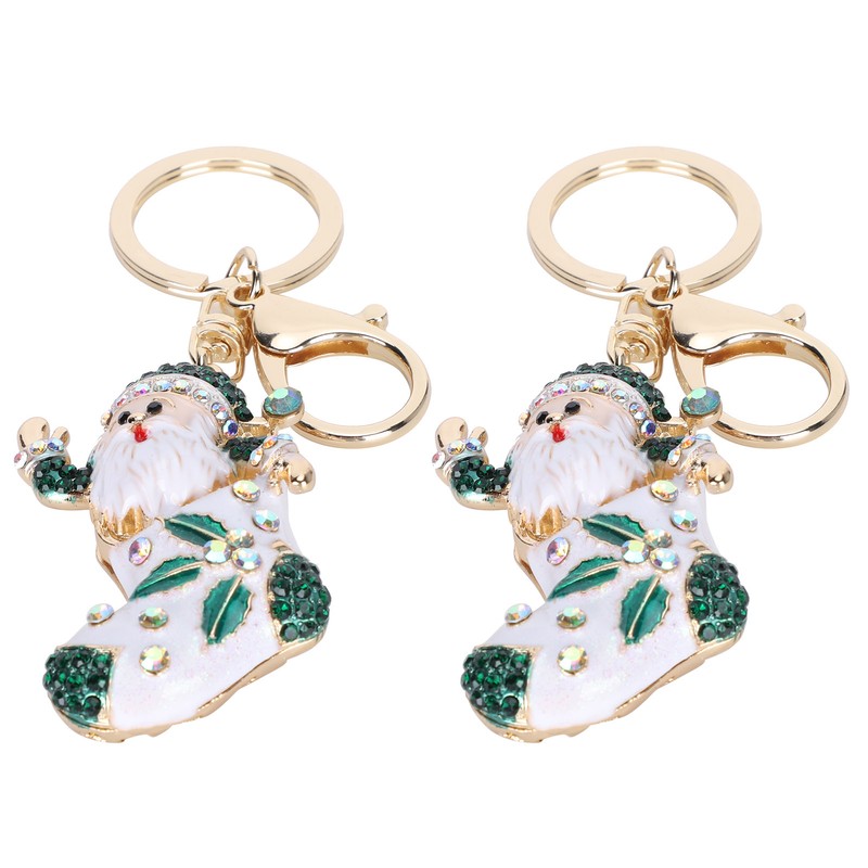 2Pcs Santa Keychain Pendant Cute Stylish Fahionable Decorative Hanging OrnamentsGreen