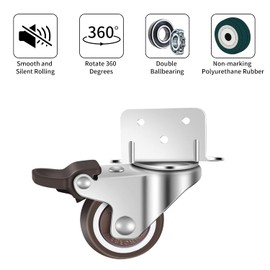 GEOCANG 4 Small Castors for Furniture, 50 mm with Brake, Furniture Castors, L-Mounting Plate, Suitable for Furniture, Flower Stands, Cribs (50 mm)